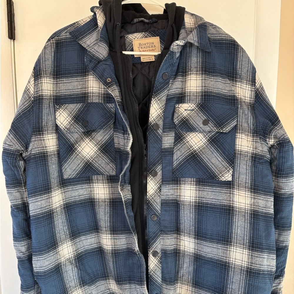 Boston Traders Navy and White Plaid Shirt Jacket